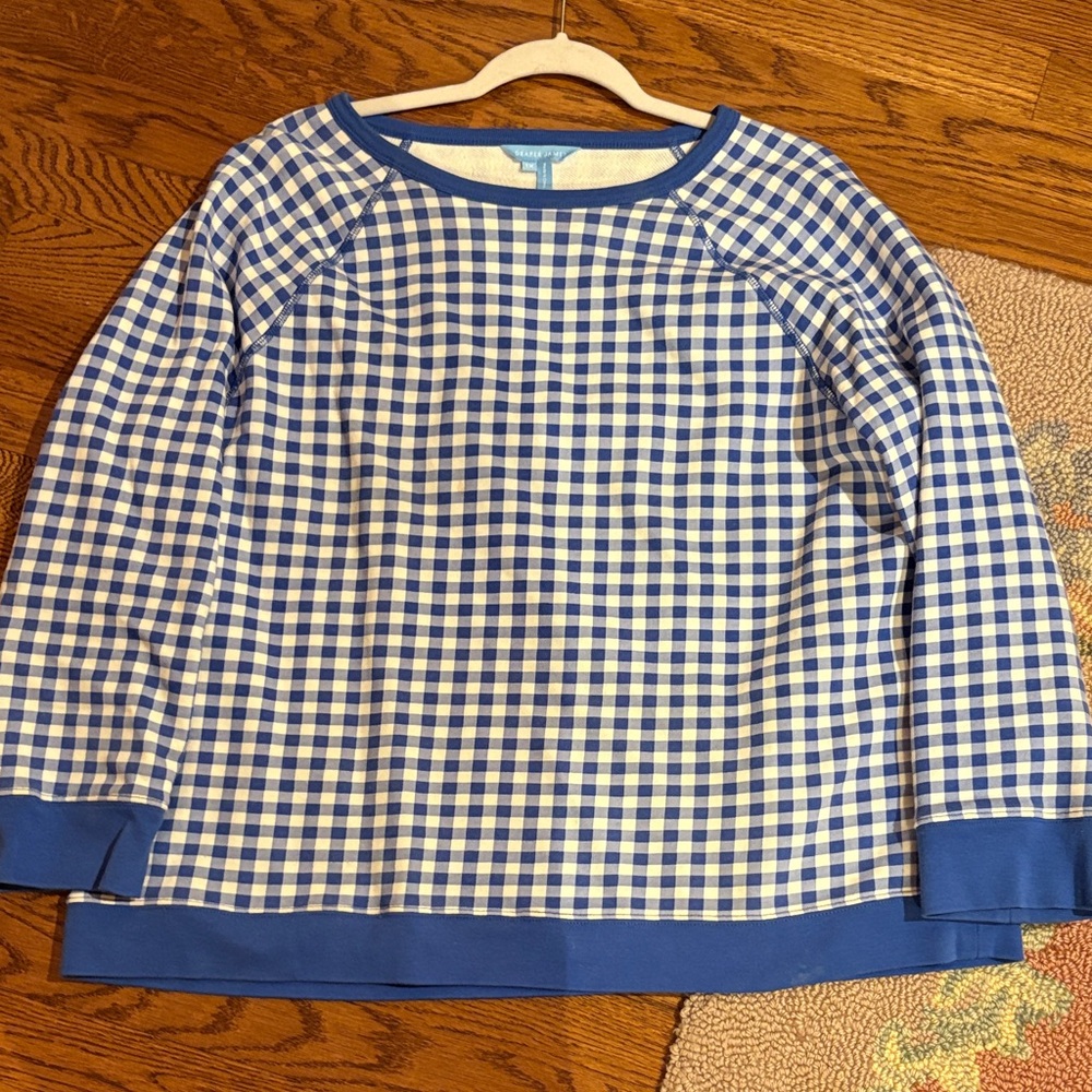 Draper James Blue and White Gingham Sweatshirt
